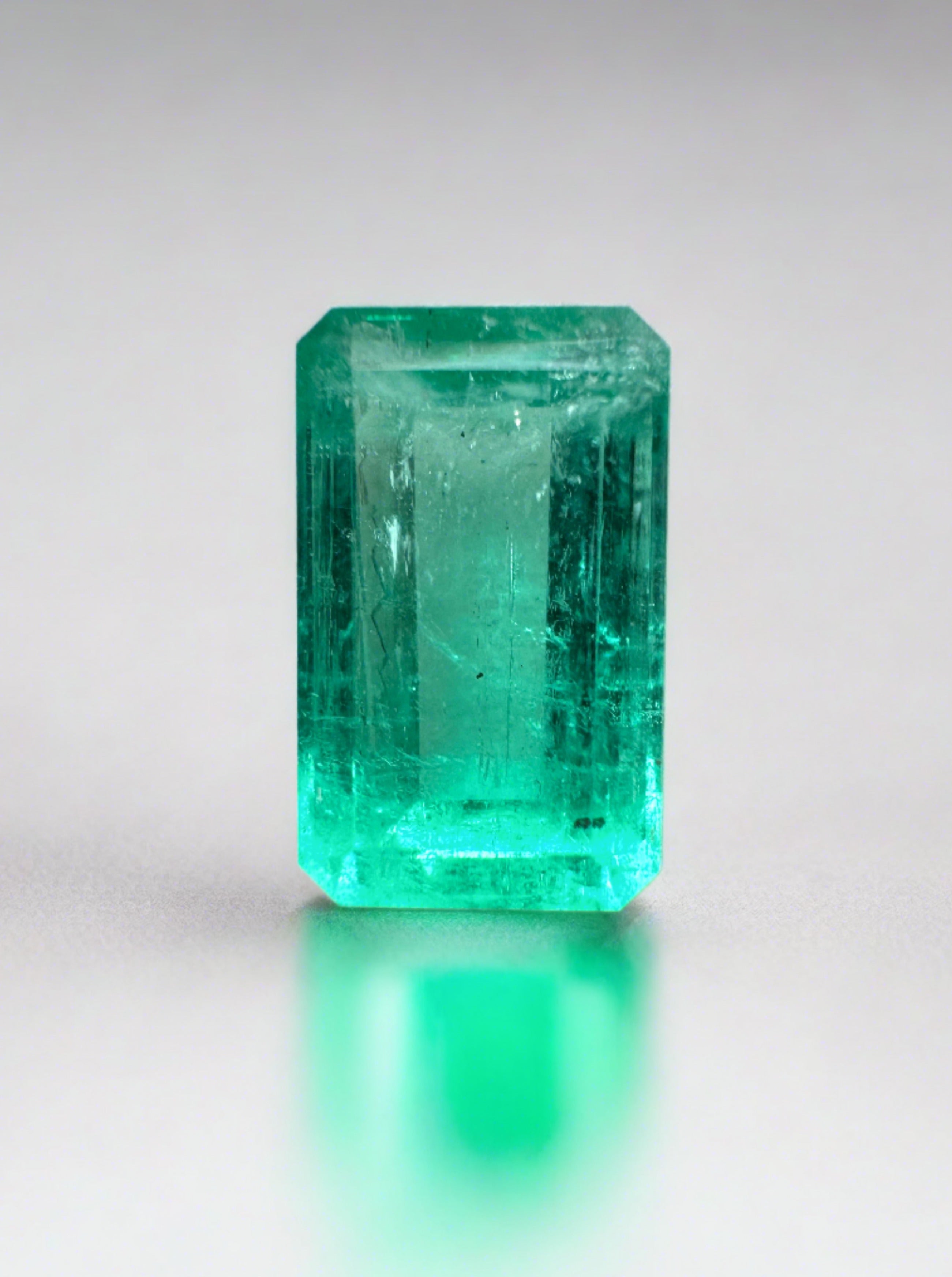 1.80 Carat Natural Colombian Emerald - Bright Bluish Green Loose Gemstone for Jewelry Making, Emerald Cut, Engagement Rings & Fine Jewelry Designs
