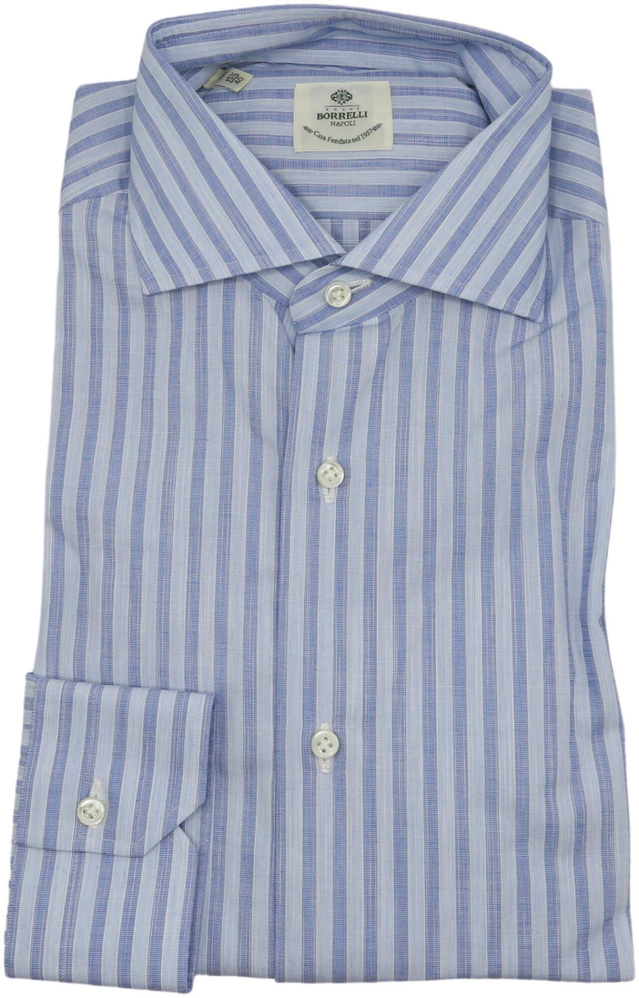 Borrelli Men's Striped Dress Shirt - Premium Slim Fit Formal Shirt for Business & Office Wear - Perfect for Weddings, Interviews & Special Occasions