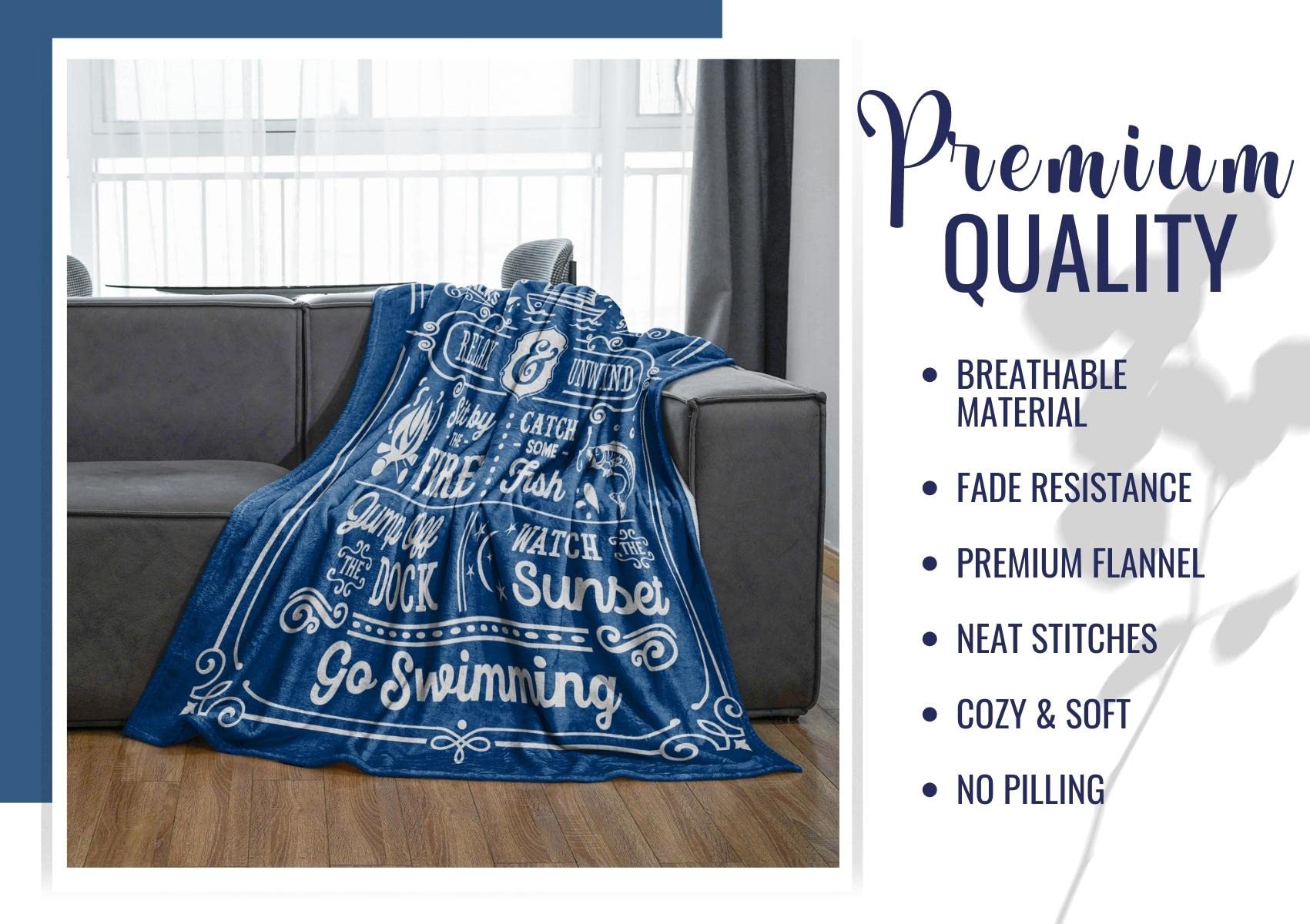 Lake House & Life Gifts Blanket Throw for Women & Men - Cozy Boating & Fishing Gifts - Home Decor for Porch, Bed & Sofa - Lake Rules Design, 50