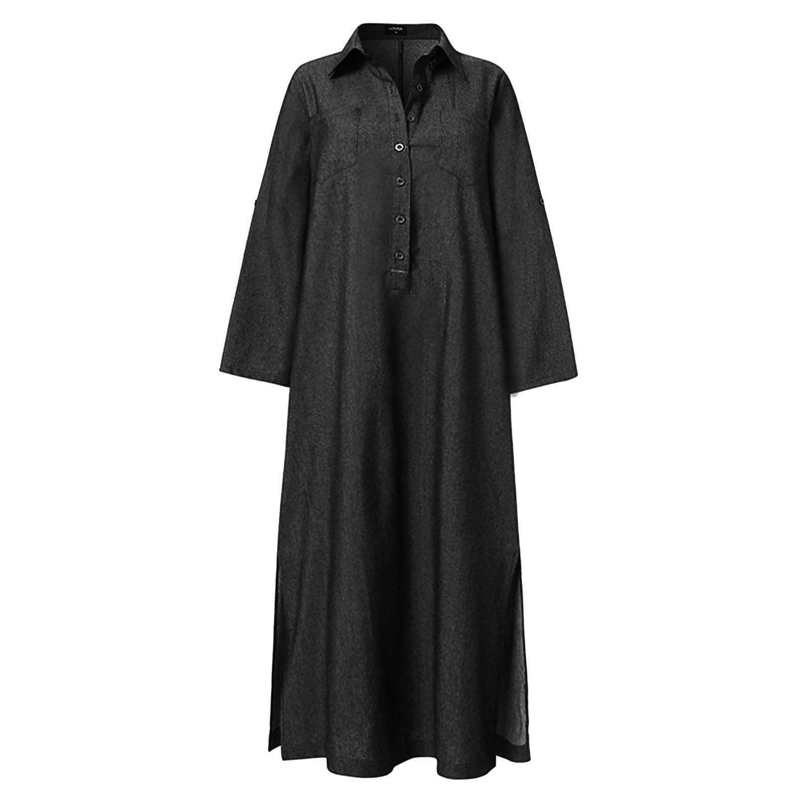 Women's Denim Shirt Dress with Long Sleeves & Waist Tie - Casual Chambray Button Down Dress with Lapel & Thickened Fabric | Perfect for Spring/Fall Layering, Office Wear & Weekend Outings