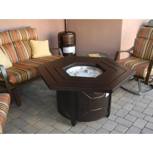 Hammered Bronze Hexagon Fire Pit - Outdoor Extruded Aluminum Fire Bowl for Patio, Backyard, and Camping