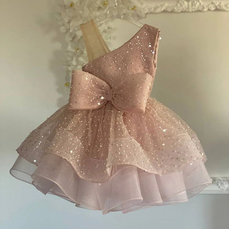 Sparkly Sequin Bowknot Dress for Girls - Sleeveless Puffy Princess Party Dress for Birthday, Pageant & Special Occasions