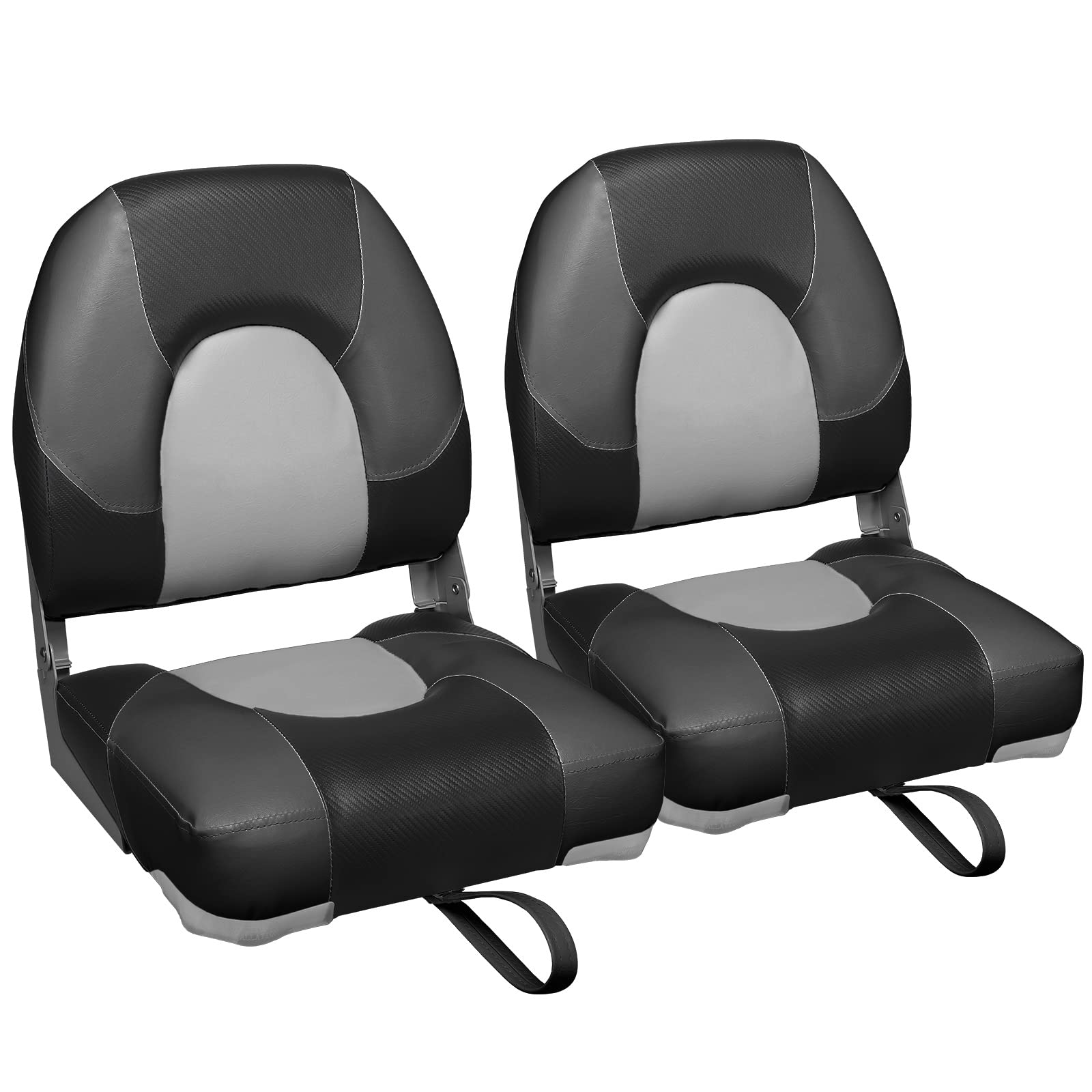 Leader Accessories Elite Low/High Back Folding Fishing Boat Seats (2-Pack) - Comfortable Marine Chairs for Boating, Fishing & Outdoor Water Activities