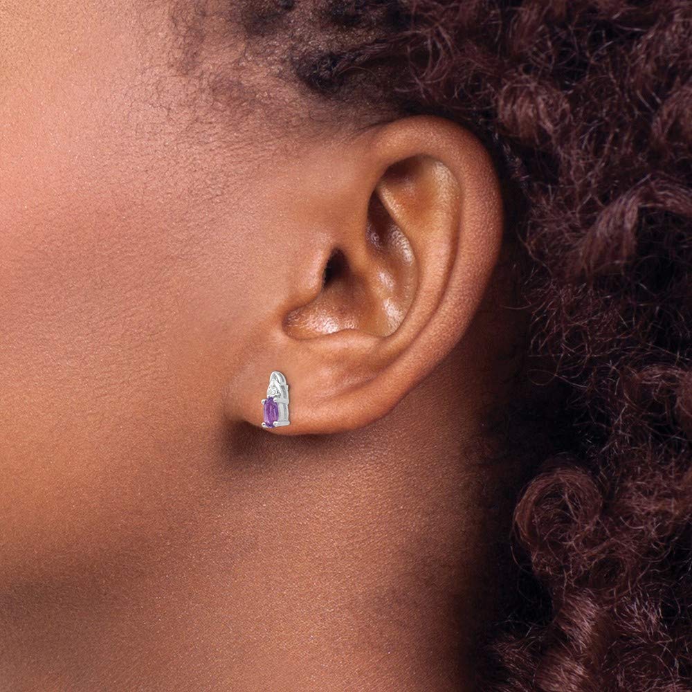 14K White Gold Genuine Amethyst and Diamond Stud Earrings for Women - Elegant Fine Jewelry Gift for Her - Perfect for Weddings, Anniversaries & Special Occasions