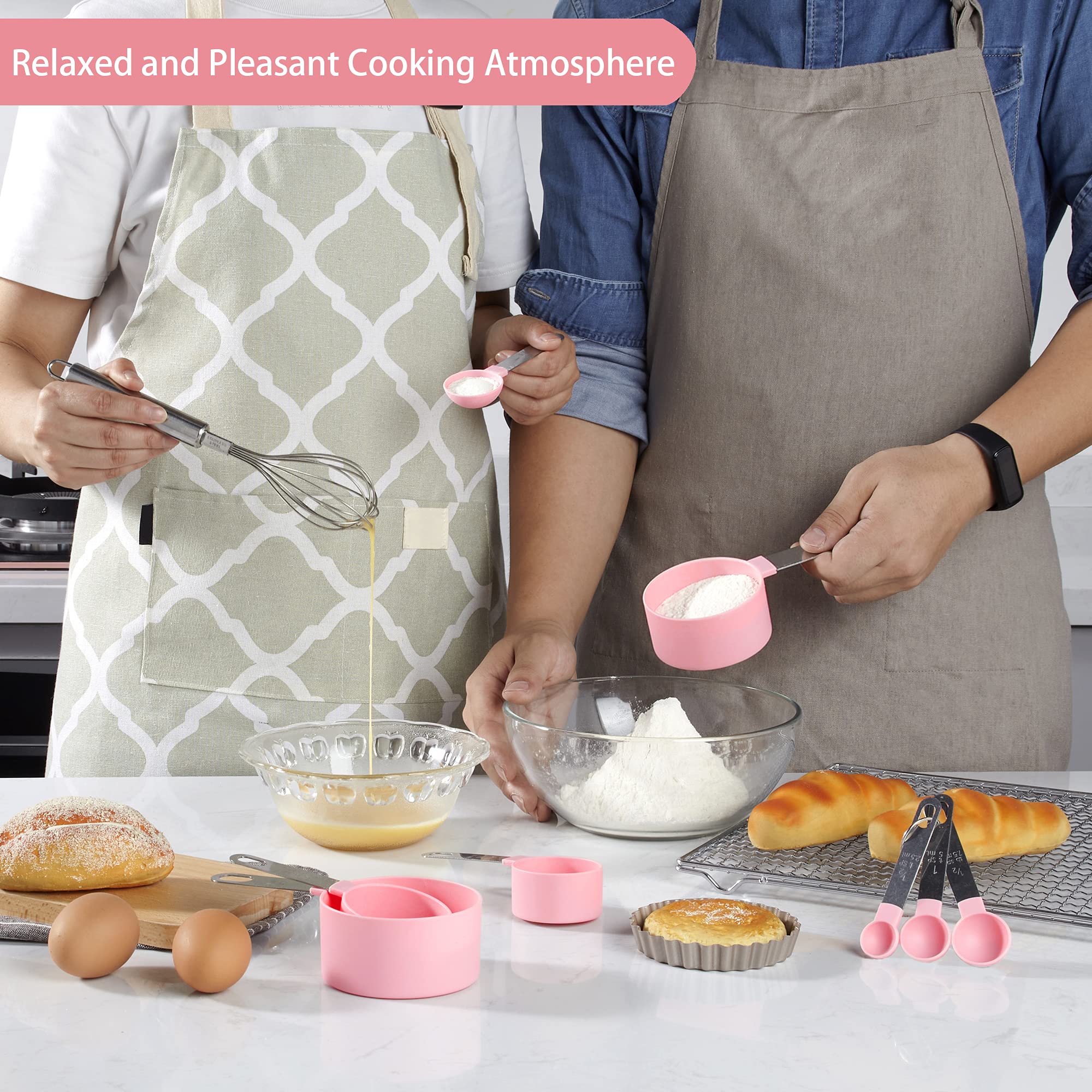 Premium 10-Piece Stainless Steel Measuring Cups and Spoons Set - Stackable Kitchen Gadgets for Dry & Liquid Ingredients (Pink) - Perfect for Baking, Cooking & Meal Prep
