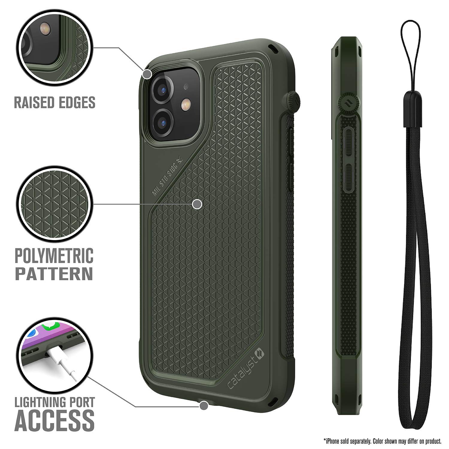 Catalyst Vibe Series iPhone 12/12 Pro Case with Rotating Mute Switch | 10ft Drop Protection | MagSafe Compatible | Crux Accessories System | Army Green - Perfect for Outdoor Adventures & Daily Protection