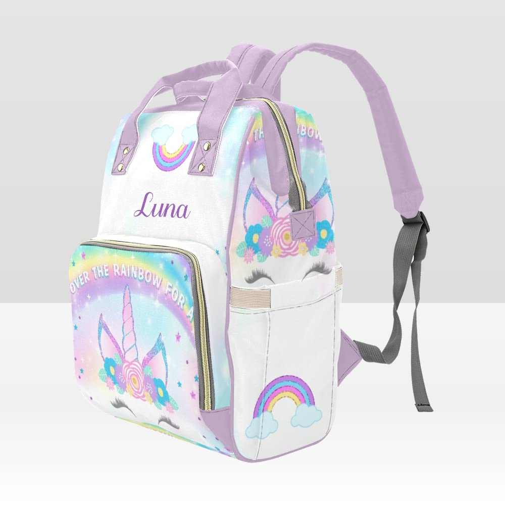 Rainbow Unicorn Purple Waterproof Diaper Backpack - Large Baby Nappy Bag for Moms, Nursing & Travel Essentials - Cute Tote Gift for Women (Perfect for Daycare, Hospital Visits & Family Outings)