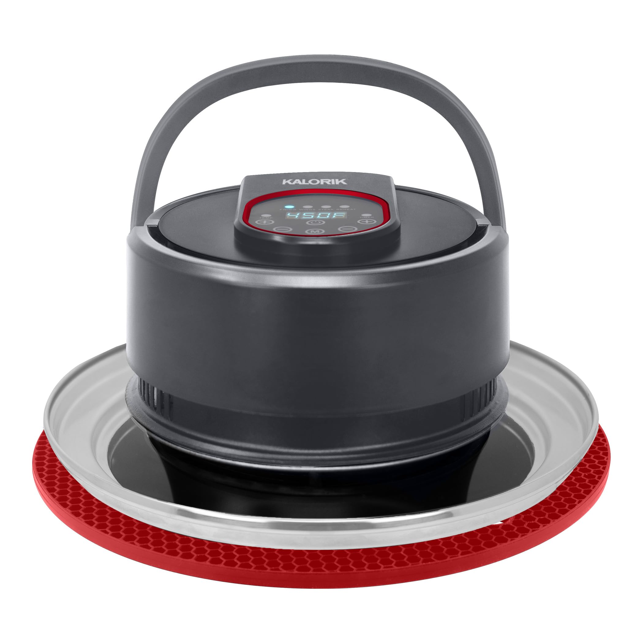 Kalorik® Digital Universal Air Fryer Lid - Converts 6, 8 & 10QT Pressure Cookers, 8” & 10” Pots & Pans into Air Fryer - 1400W, Grey & Red (FT 50934 OW) - Perfect for Healthy Frying, Roasting & Baking at Home