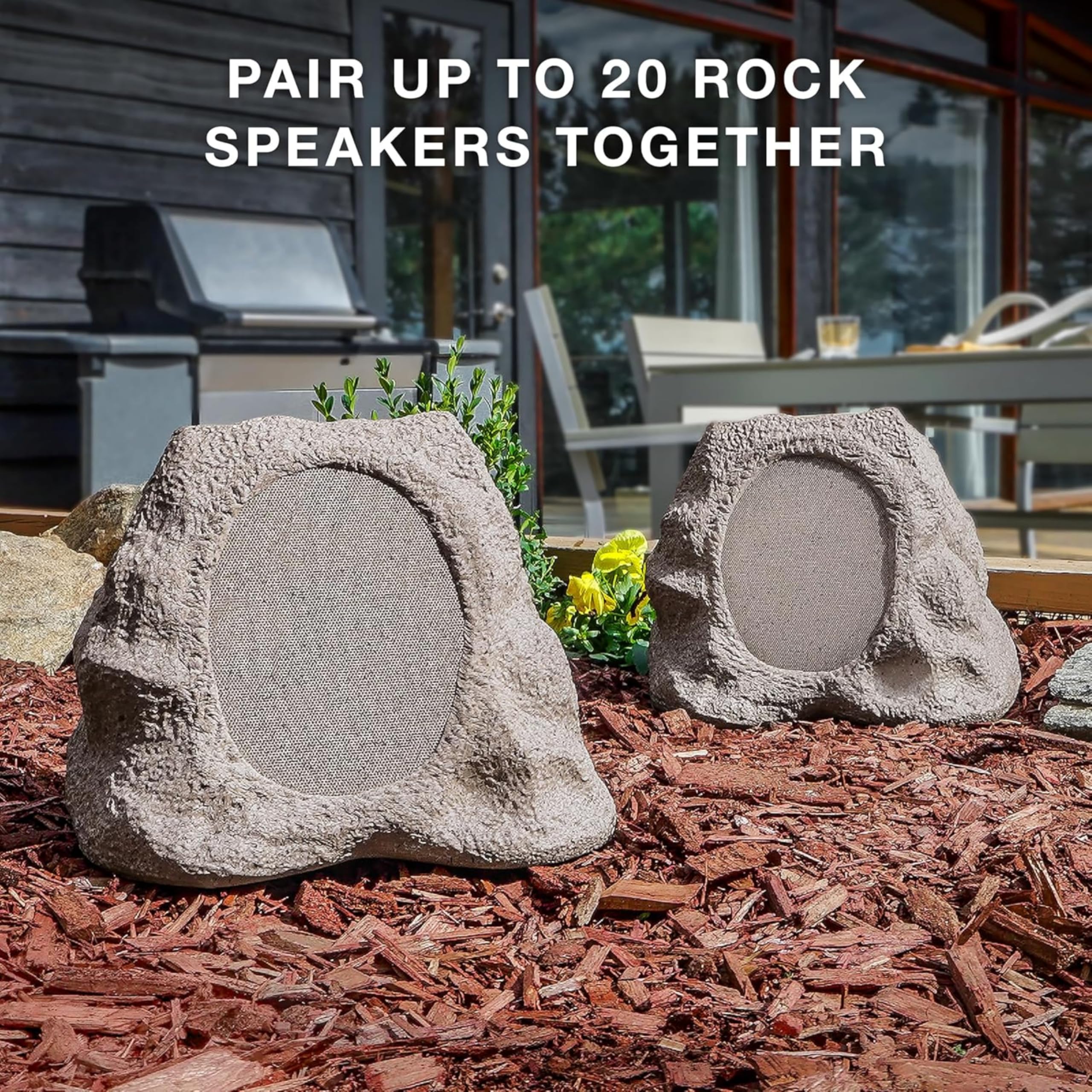 Victrola Rock Speaker Connect - Stone Wireless Outdoor Speaker with Bluetooth 5.3, 22-Hour Battery, Solar Charging, IP65 Water & Dust Resistant, Link Up to 20 Speakers for Backyard, Patio, and Poolside Entertainment