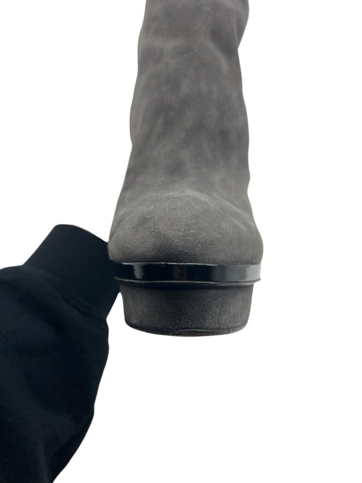 YSL Grey Rive Gauche Suede Boots for Women | Size 8 | Stylish Ankle Booties for Fall & Winter | Perfect for Office, Date Night & Casual Outings