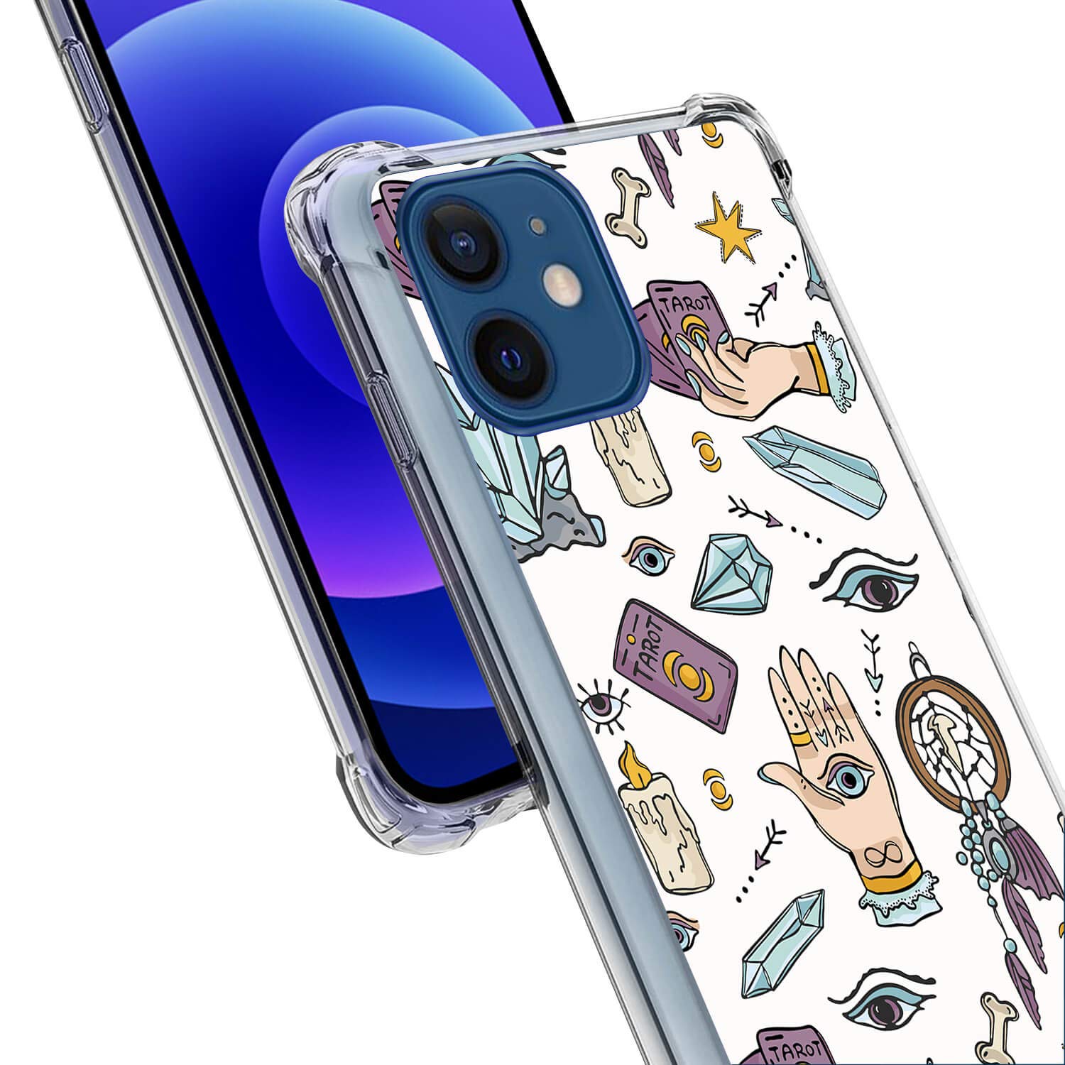 Clear Protective Case for Apple iPhone 12/12 Pro - Slim Transparent Bumper Cover with Tarot Crystal Design | Perfect for Everyday Use, Work & Travel Protection