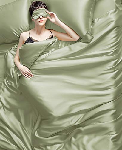 Luxury 7-Piece Twin XL Comforter Set - 600 GSM Sage Satin Duvet Insert with Sheets (Comforter, Flat Sheet, Fitted Sheet, 4 Pillowcases) - Perfect for Dorms, Guest Rooms & Cozy Bedrooms
