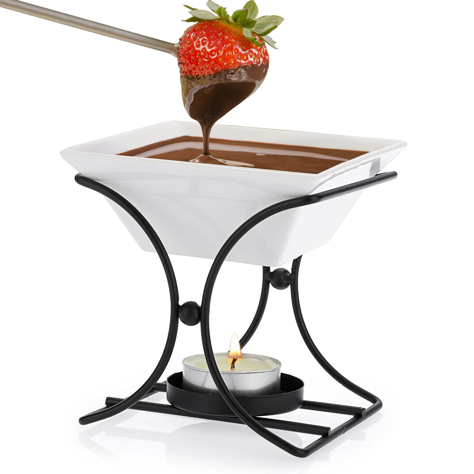 Premium Ceramic Butter Warmer Set - 3-Piece Fondue Pot Melting Kit for Cheese, Chocolate, Butter & Caramel - Perfect for Romantic Dinners, Parties & Family Gatherings