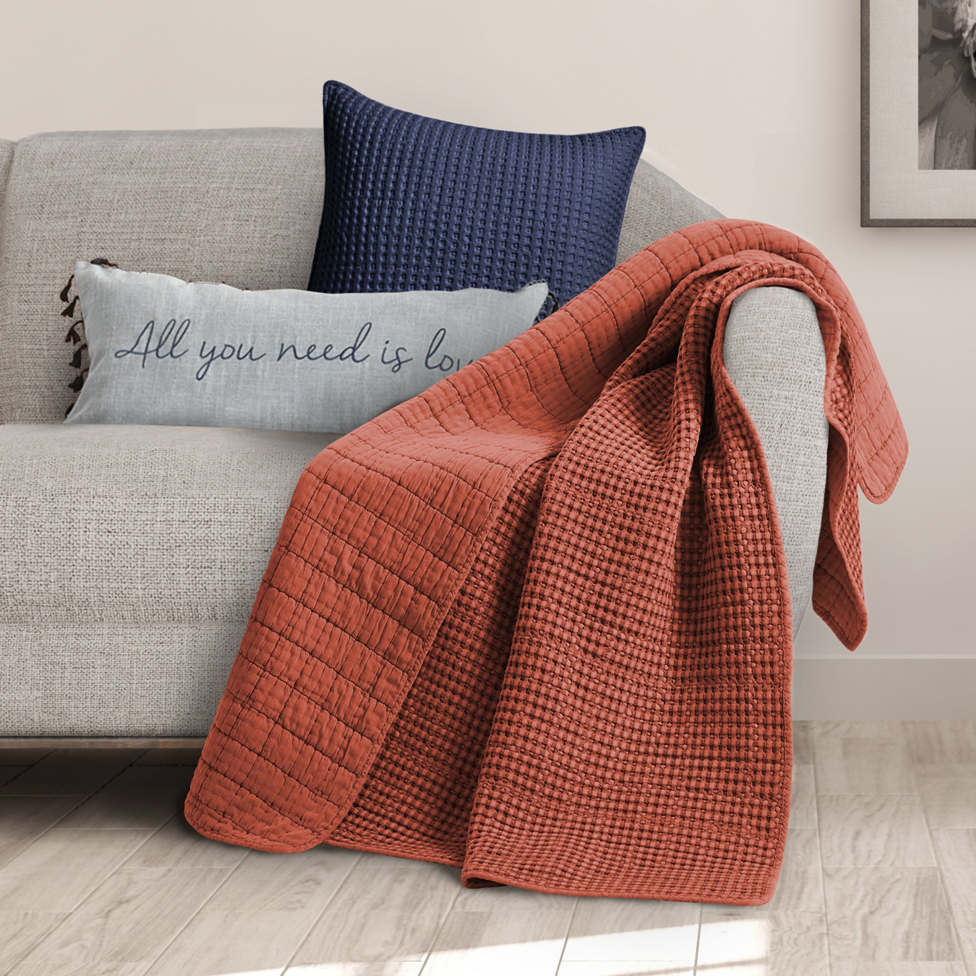 Soft Mills Waffle Quilted Throw Blanket - Cozy & Warm Bedding for Couch, Sofa, and Bed - Perfect for Winter Nights, Movie Time & Home Decor