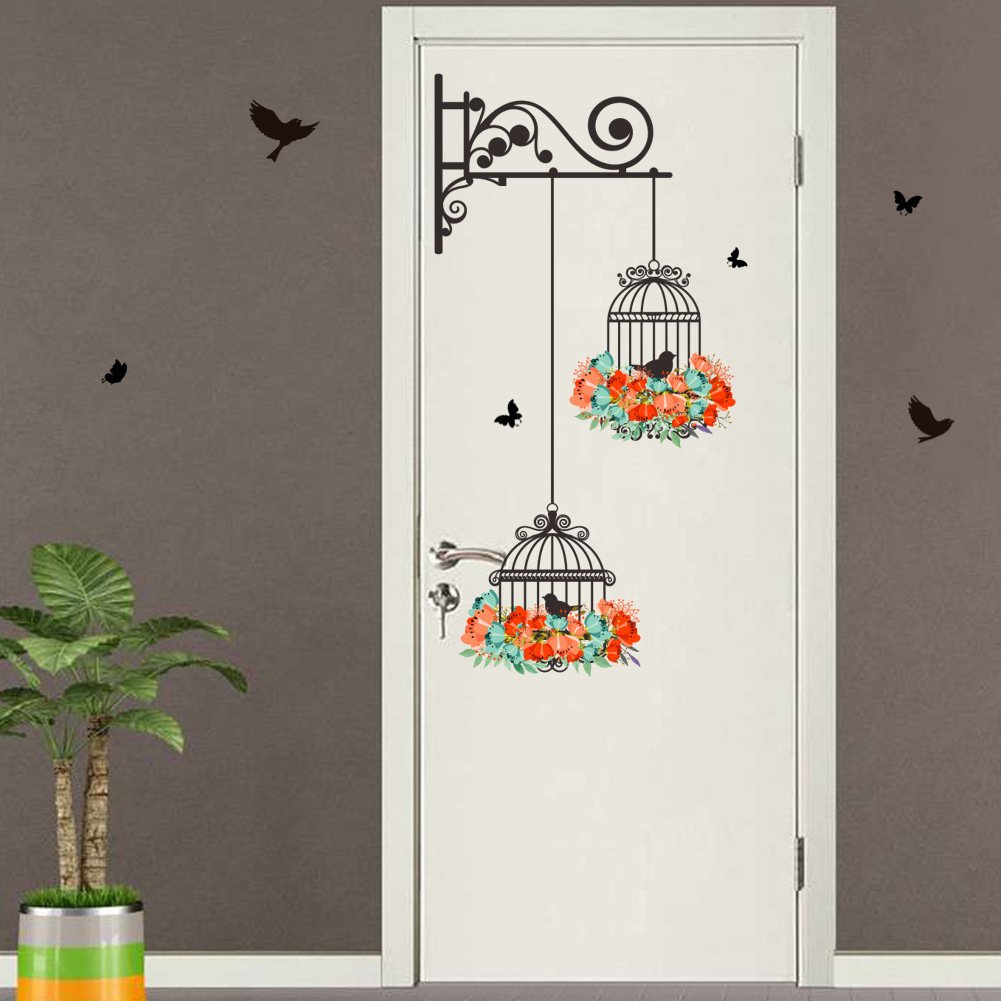 Birdcage Flower & Flying Birds Wall Decals - Removable Vinyl Stickers for Nursery, Kids Room & Living Room Decor - Home Art Mural for Bedroom, Lobby & Playroom - Perfect for Baby Shower Gifts & Wall Decorations