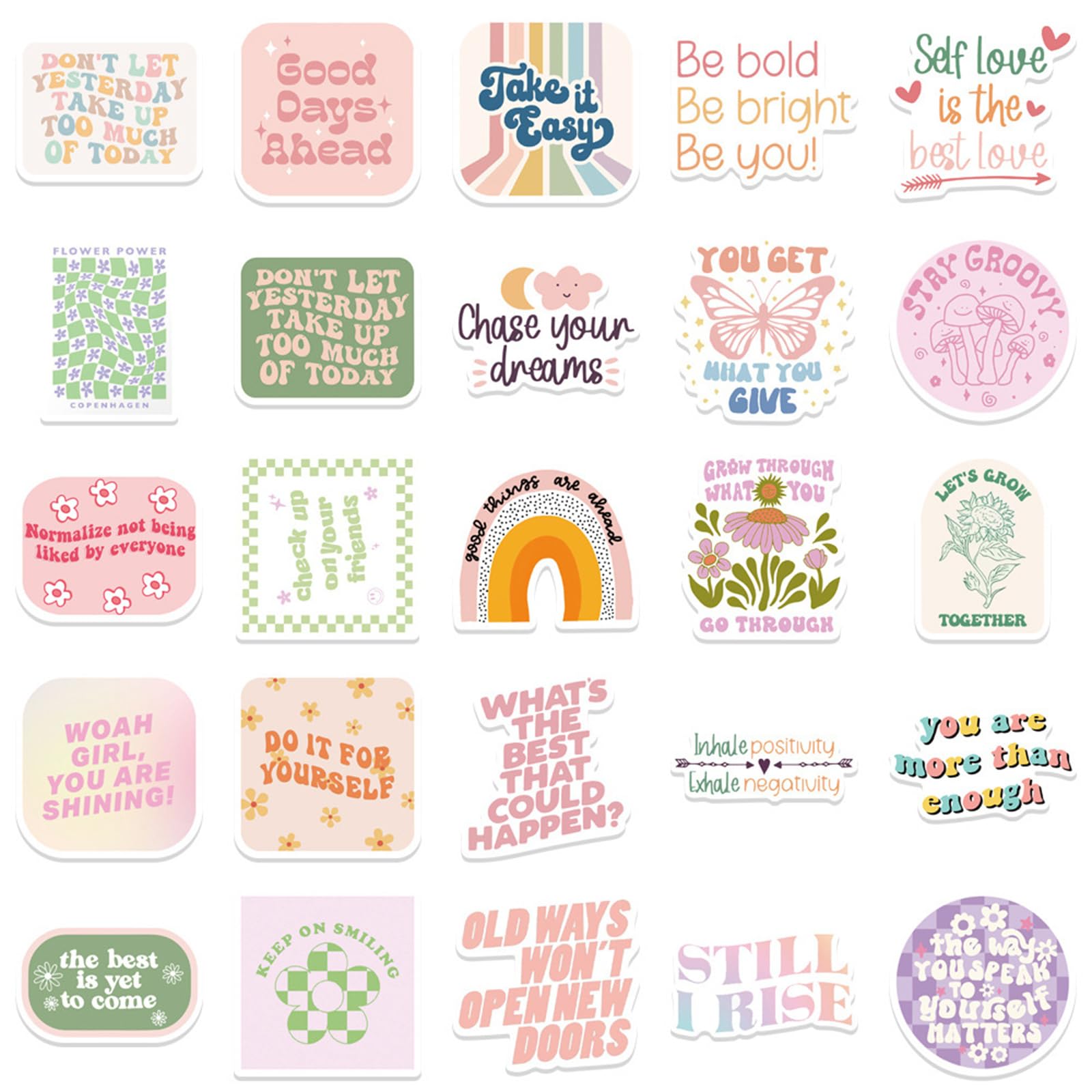 50PCS Preppy Aesthetic Stickers - Waterproof Vinyl Decals for Water Bottles, Laptops, Luggage & Skateboards - Trendy Pink Stickers for Adults, Teens & Kids - Perfect for School, Travel & DIY Projects