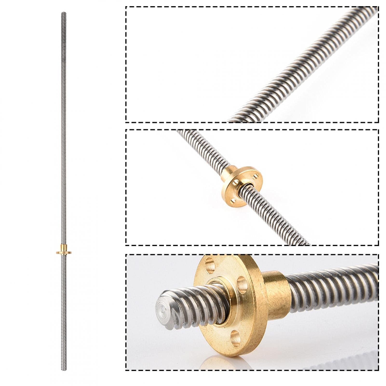 Stainless Steel T8 Trapezoidal Threaded Rod 8mm with Brass Nut - 100mm Length for 3D Printer, CNC Machine, and DIY Projects | High Precision Lead Screw for Linear Motion Systems