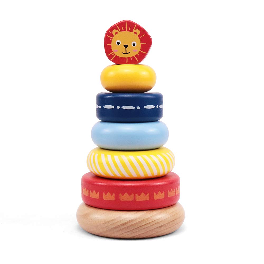LEO & FRIENDS Wooden Stacking Ring Toys with Lion Design - Montessori Educational Toys for Toddlers 1+ Years - Early Learning & Baby Development Toys for Fine Motor Skills - Perfect for Playtime, Birthday Gifts & Preschool Activities