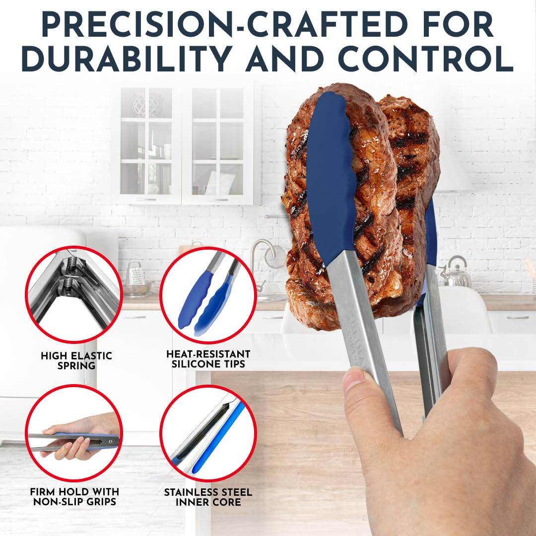 Premium Silicone Kitchen Tongs Set - 3 Heat-Resistant Cooking Tongs (7