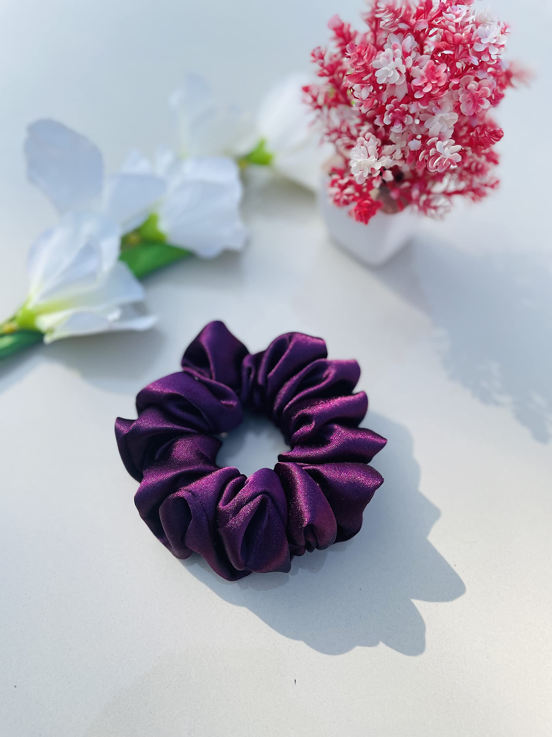 Luxury Silk Scrunchies for Women & Girls - Soft Hair Ties, Ponytail Holders & Hair Bands (Cerise) | Perfect for Everyday Wear, Workouts & Special Occasions