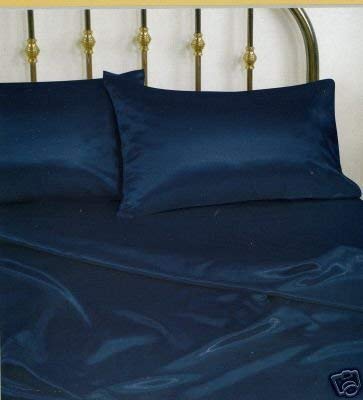 Queen Size Satin Sheet Set - 4pc Navy Blue for Luxury Bedding