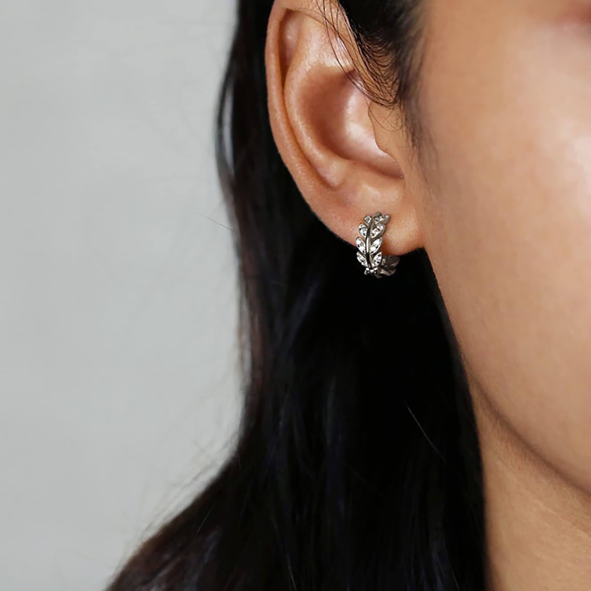 925 Sterling Silver Hoop Earrings for Women - Gold & Silver Leaf Cubic Zirconia Stud Earrings, Dainty Jewelry Gift for Birthday, Holiday, Anniversary | Perfect for Everyday Wear, Parties & Special Occasions