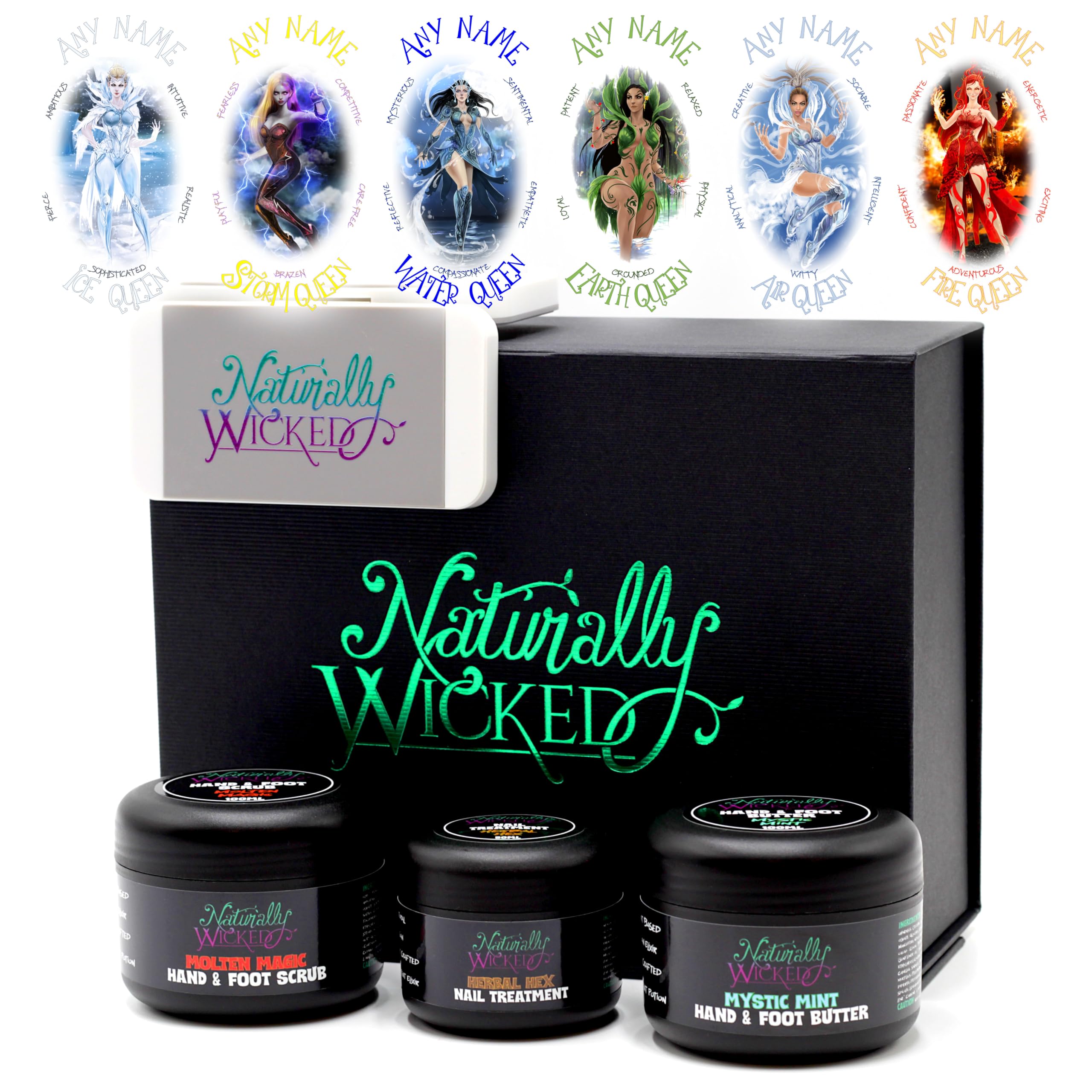 Naturally Wicked® Personalized Hand & Foot Care Kit - Custom Vegan Queen Design with Name Engraving | Natural & Cruelty-Free Skincare Gift (Wicked Storm Queen) | Perfect for Spa Days, Self-Care Rituals & Birthday Presents