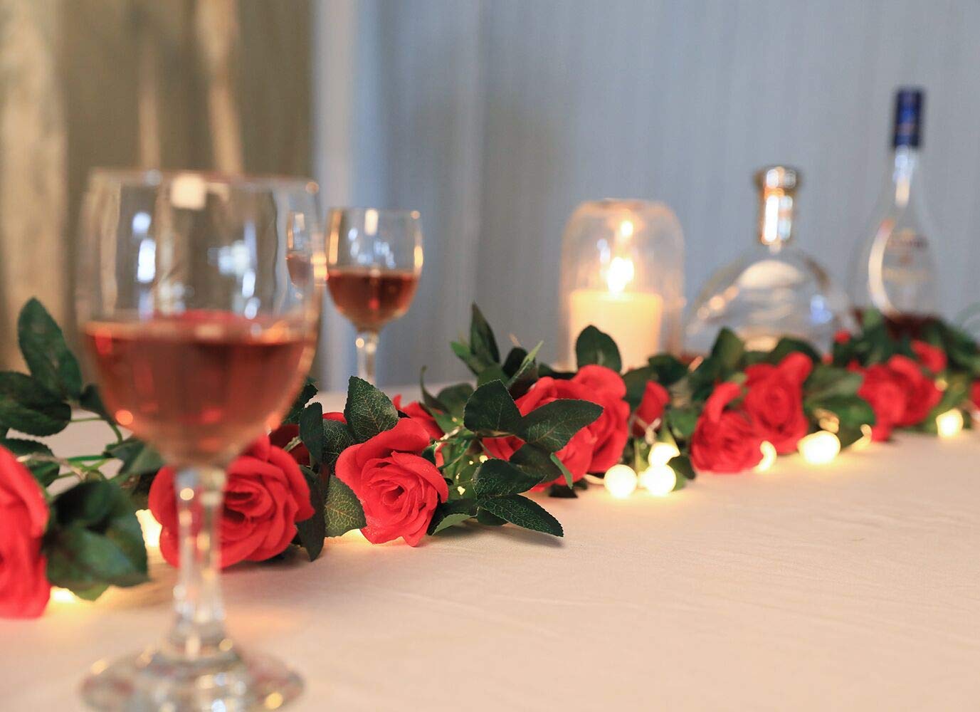 16 FT Artificial Rose Vine Garland - Fake Hanging Flowers for Home, Hotel, Office, Wedding & Garden Decor (Red, 2 Pack) - Perfect for Wall, Fence, Balcony & Party Decoration