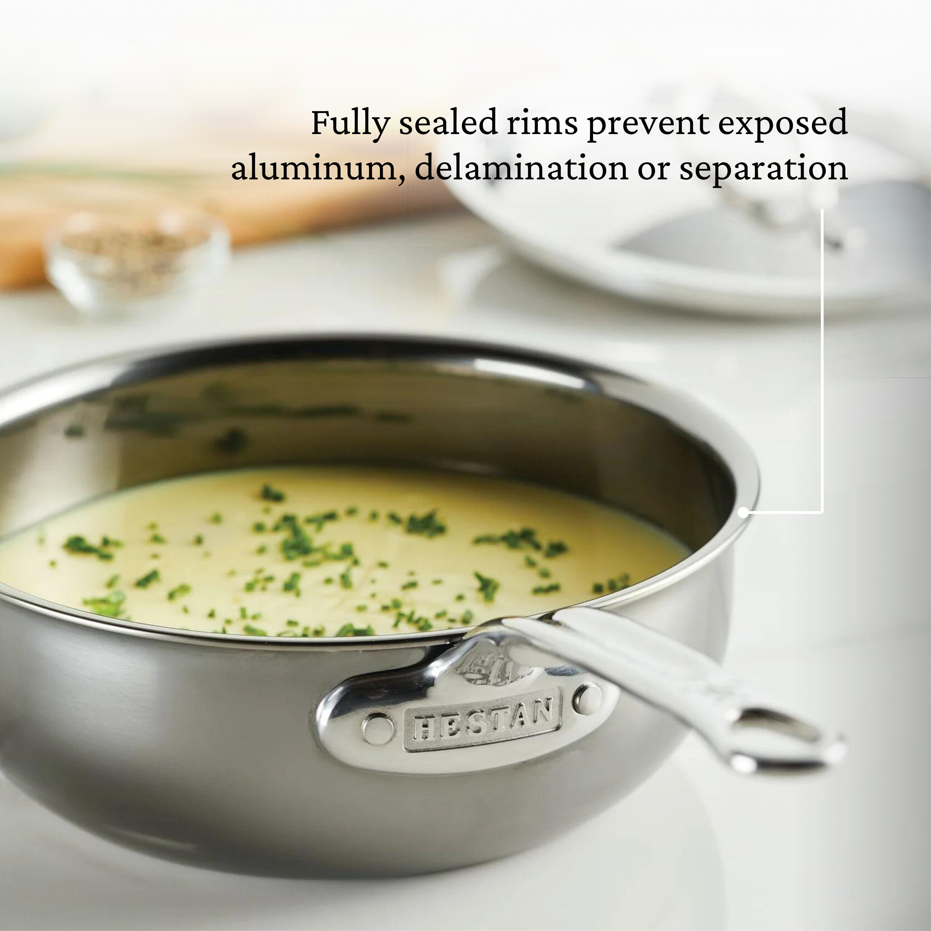 Hestan Nanobond Nonstick Covered Saucier Pan 2.0 Quart (20cm) - Premium Induction Compatible Sauce Pan for Cooking, Sauteing & Simmering Soups, Sauces, and Stews
