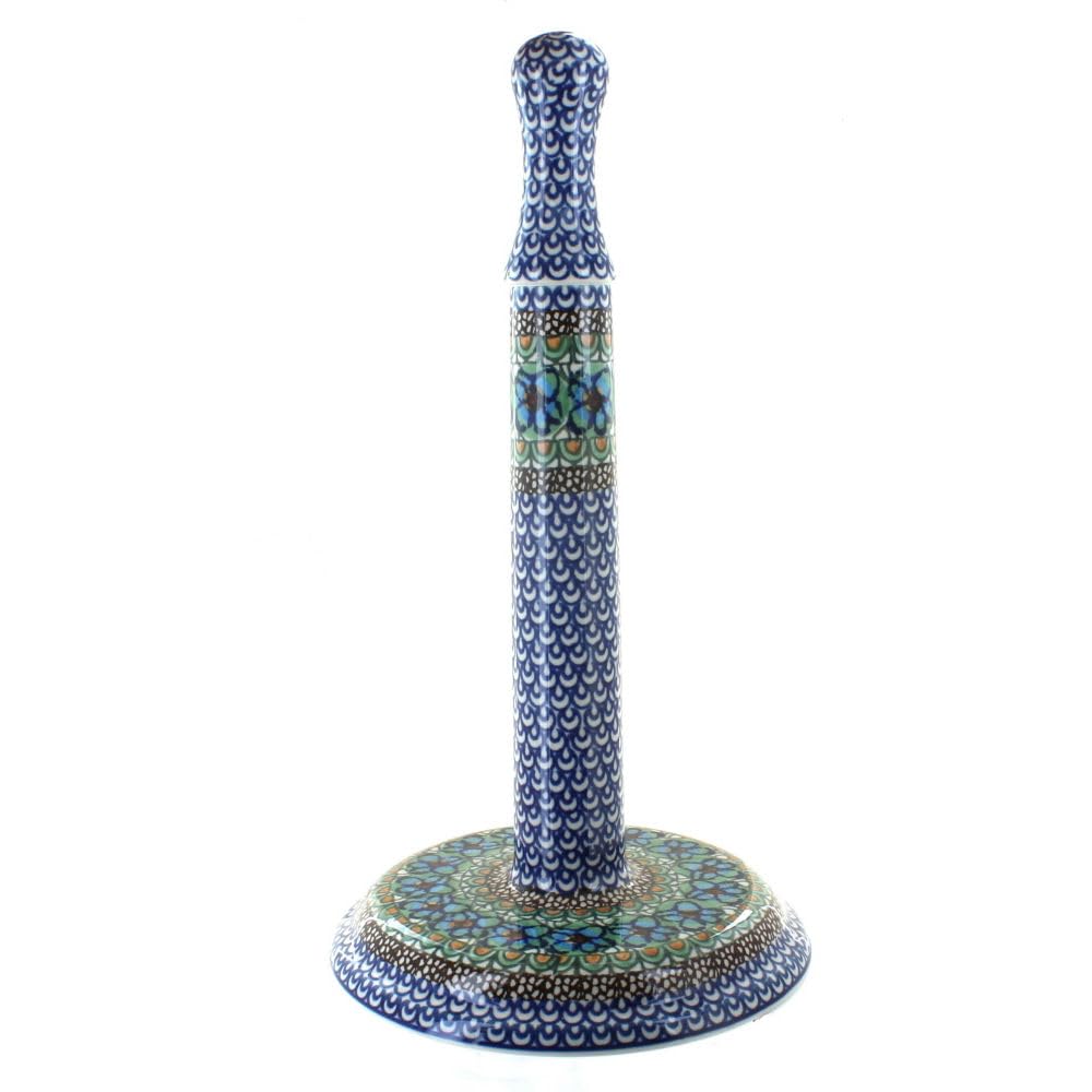 Blue Rose Polish Pottery Mardi Gras Paper Towel Holder - Handcrafted Ceramic Kitchen Decor for Home, Office, or Party Use