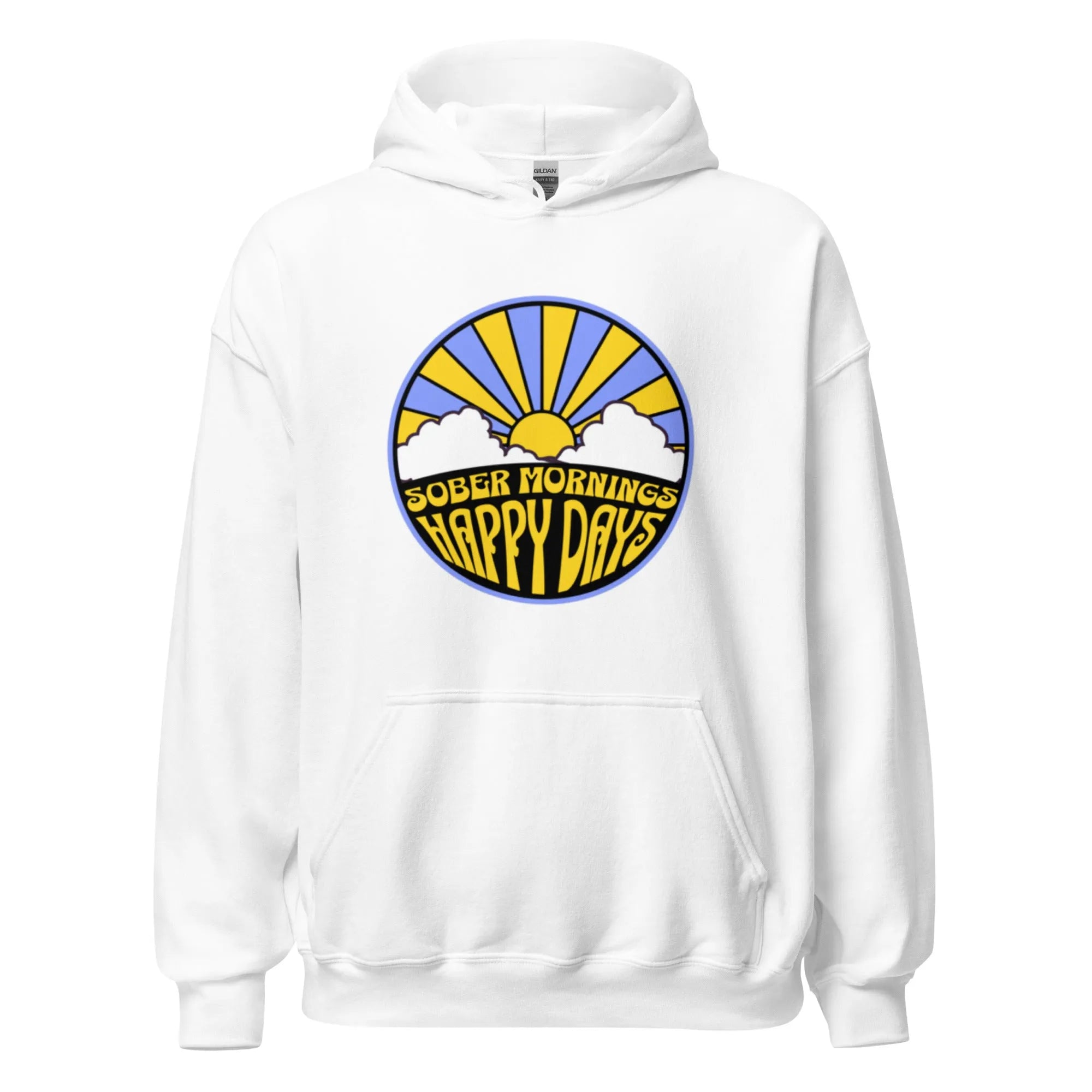 Sober Mornings Happy Days Hoodie - Soft Comfortable Pullover for Hangover Recovery & Wellness Lifestyle - Perfect for Post-Party, Sober Living & Casual Wear