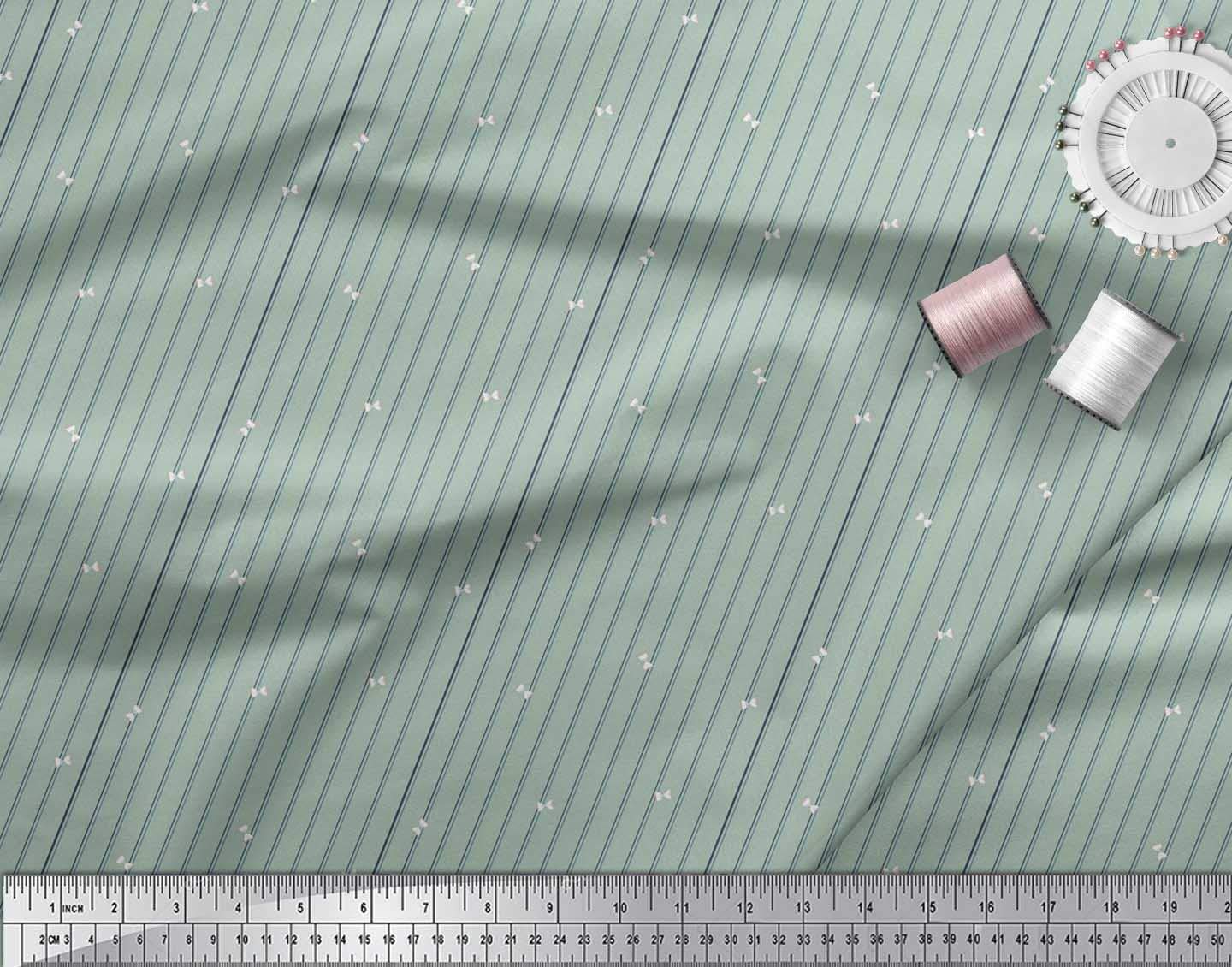 Soimoi Green Silk Fabric by The Yard - 42 Inch Wide Sand Timer & Stripe Shirting - Timeless Printed Silk Material for Dresses, Blouses & Home Decor