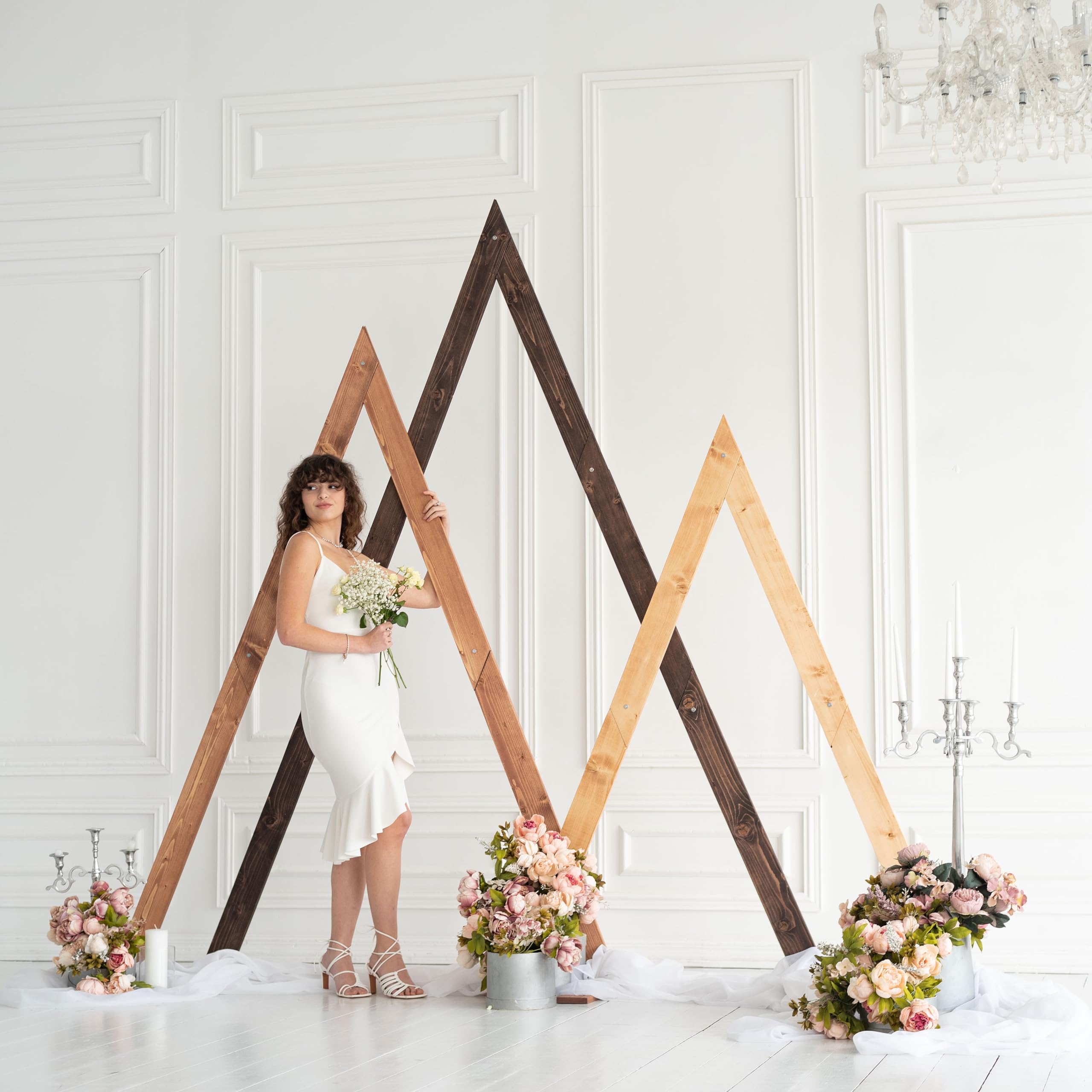 Boho Wedding Arch - Rustic Wooden Arbor for Ceremony & Anniversary Decor - Natural Geometric Backdrop Stand with Triangle Frame - Perfect for Outdoor Weddings, Garden Parties & Boho-Themed Events