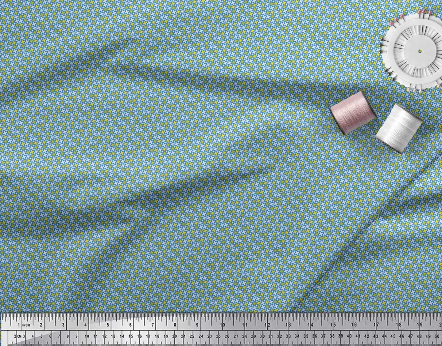 Soimoi Cotton Poplin Blue Fabric by The Yard - 56 Inch Wide Diamond Cross Geometric Print Shirting Material - Premium Quality Dressmaking & Quilting Fabric for Shirts, Dresses, Home Decor & DIY Crafts