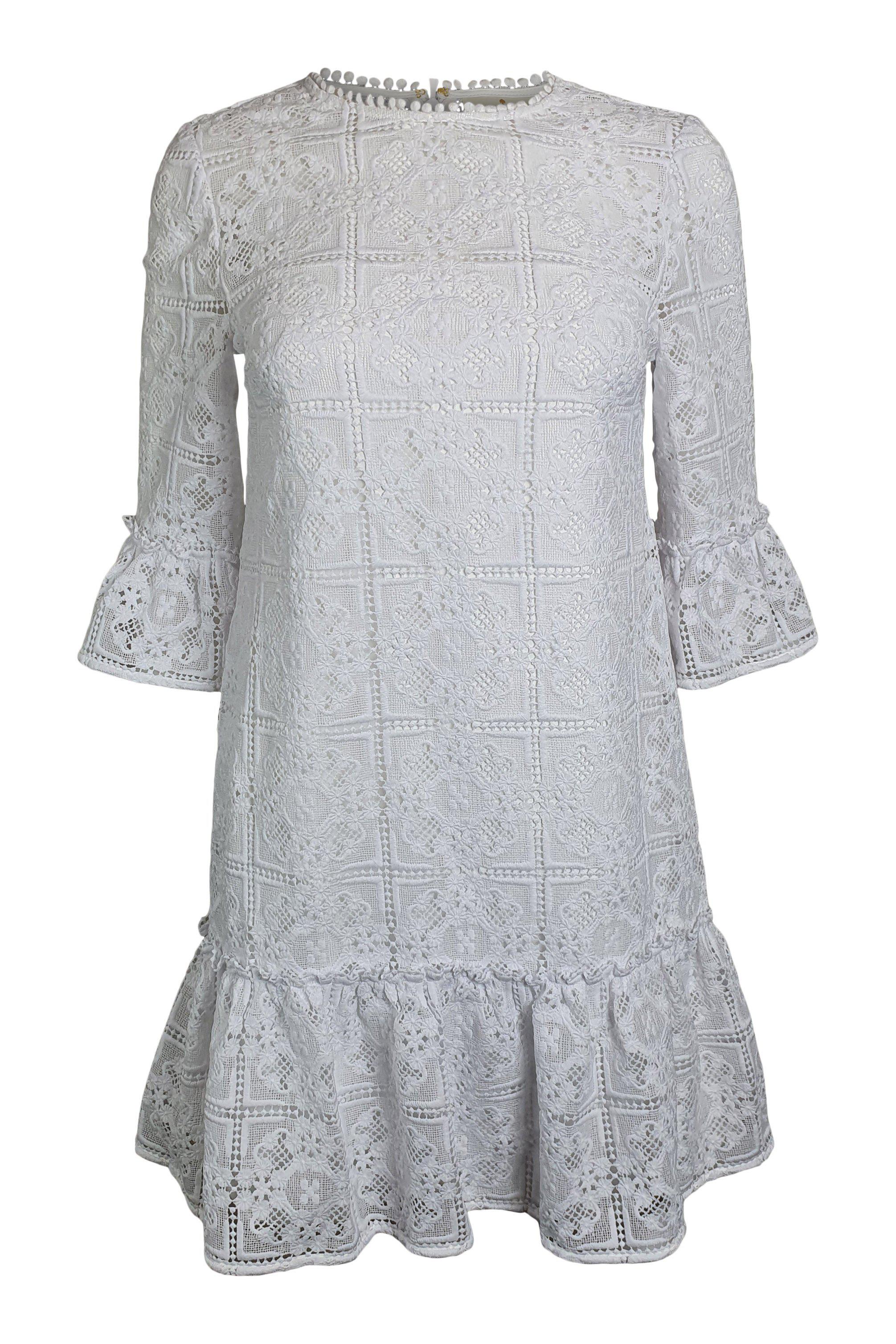 KATE SPADE New York White Scenic Route Lace Flounce Shift Dress - Women's Summer Floral Dress for Wedding & Party (US 0 | UK 6) | Perfect for Bridal Shower, Garden Party & Cocktail Events