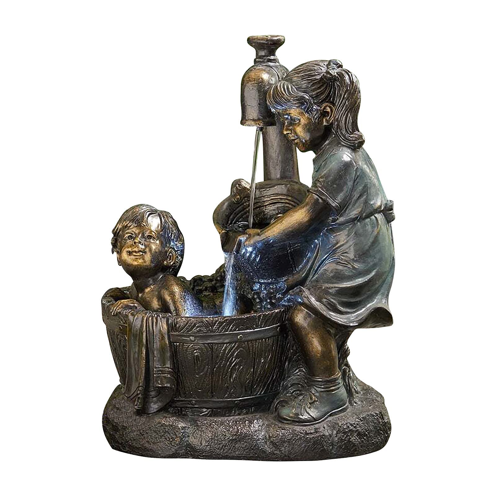 Solar Powered Resin Garden Statue - Illuminating Boy & Girl with Fireflies, Outdoor Garden Decor Sculpture Gift Set for Patio, Yard, and Landscape Decoration