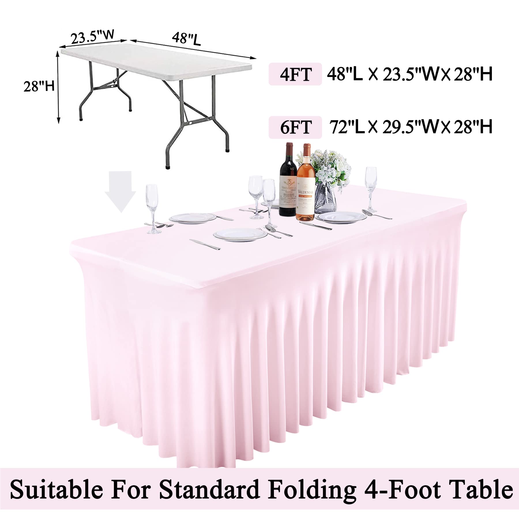 8ft Pink Spandex Table Skirt - Stretchable Table Cover for 8 Foot Rectangle Folding Tables | Perfect for Weddings, Banquets & Party Decorations
