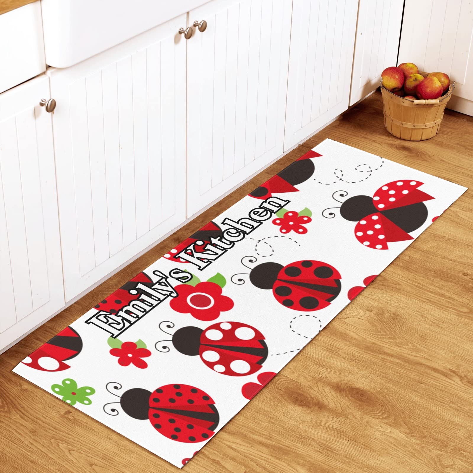 Cute Ladybug Custom Washable Kitchen Rug - Non-Slip Floor Mat for Bathroom, Living Room & Garden Decor - Personalized Home Decor for Cozy Spaces