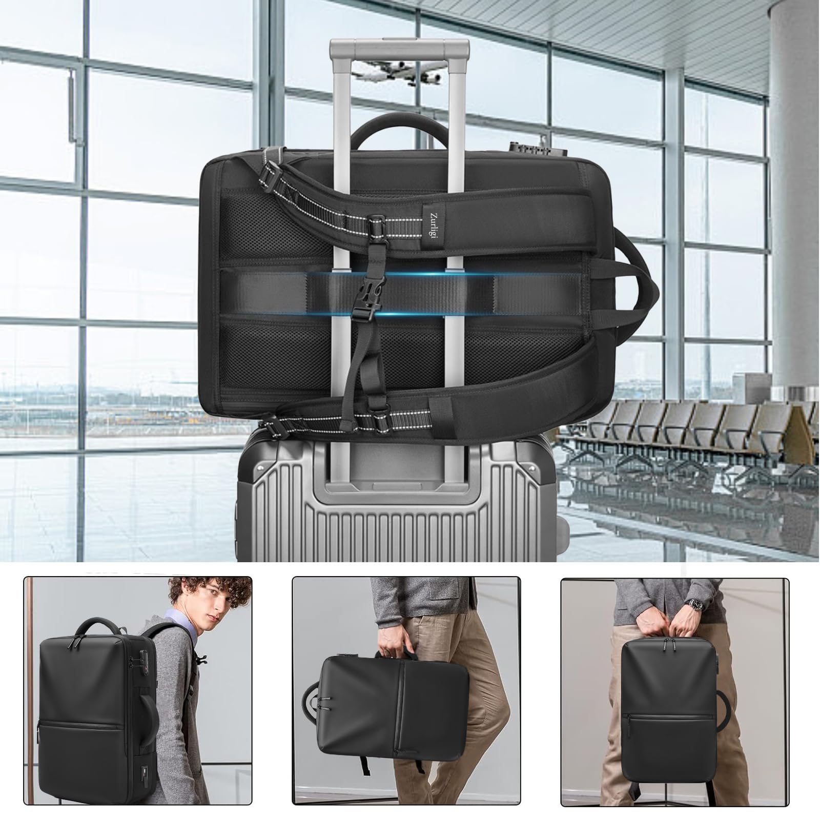 Zurligi 70L Expandable Travel Backpack with Vacuum Compression System & Air Pump - Waterproof Hiking Backpack with USB Charging Port, TSA Lock for Laptop - Perfect for Business Trips, College, Camping & Weekend Getaways