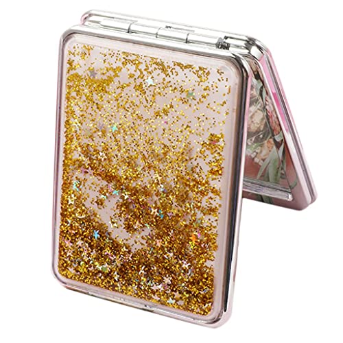Portable Double-Sided Makeup Mirror with Magnifying - Compact Folding Travel Mirror in Gold Square Design for Home, Vanity & On-the-Go Touchups