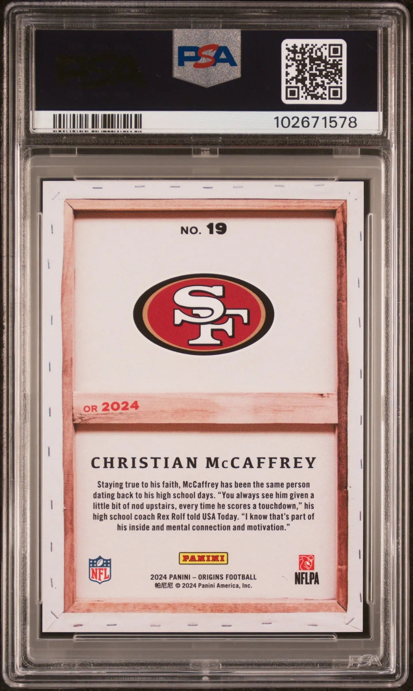 2024 Panini Origins Football Blank Slate Christian McCaffrey PSA 10 Gem Mint - Rare Collectible Trading Card for NFL Fans & Sports Memorabilia Collectors - Perfect for Display, Investment, and Fantasy Football Enthusiasts