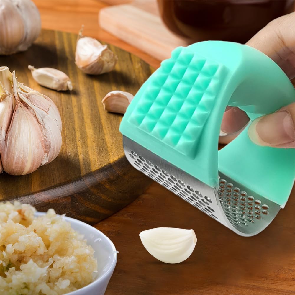 2025 Upgrade Stainless Steel Garlic Press - Manual Mincer & Crusher with Peeler for Cooking