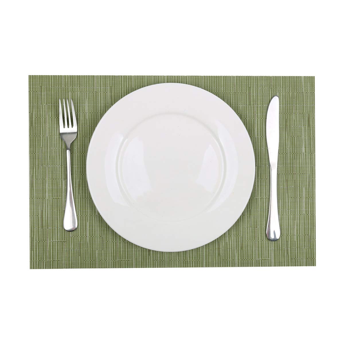 SHACOS Set of 6 Woven Vinyl Placemats - Non-Slip, Wipe Clean Table Mats for Dining Room, Kitchen, and Outdoor Use (Olive Green, 6-Pack) - Perfect for Everyday Meals, Dinner Parties, and Picnics