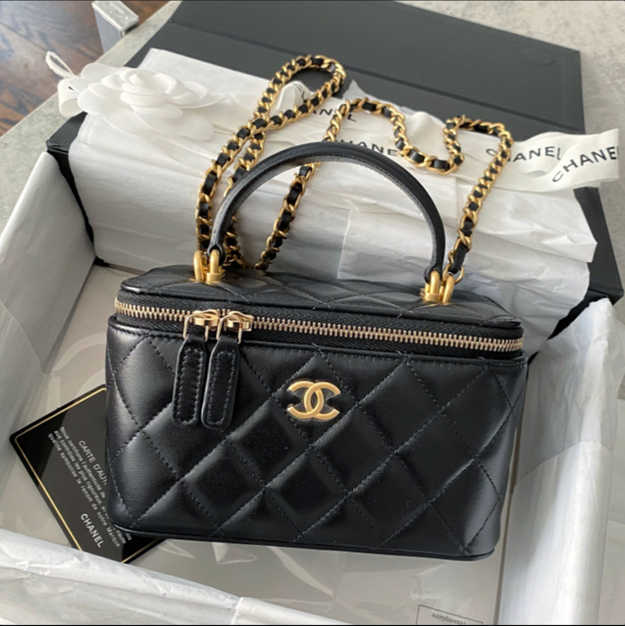 Chanel 21S Black Lambskin Classic Vanity Bag with Chain - Luxury Crossbody Purse for Women, Perfect for Evening Parties & Date Nights