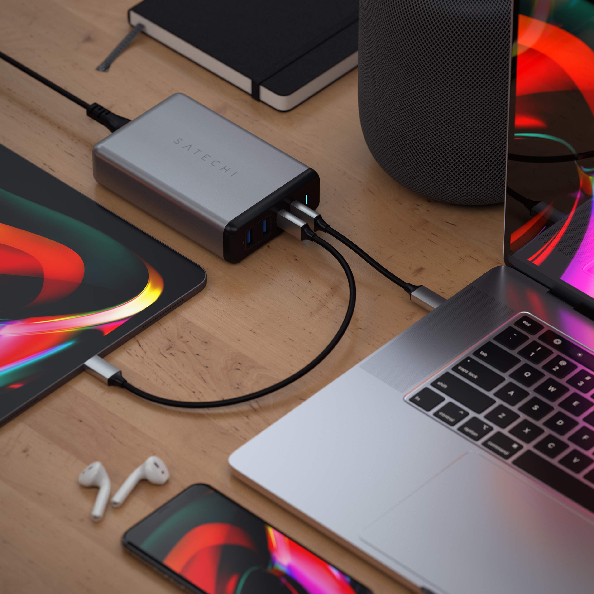 Satechi 108W Pro USB C PD Desktop Charger - Fast Charging Station with 2 USB-C & 2 USB-A Ports - Compatible with MacBook Pro/Air, iPad Pro/Air, iPhone 15 Series - Perfect for Home Office, Travel & Multi-Device Charging (US)