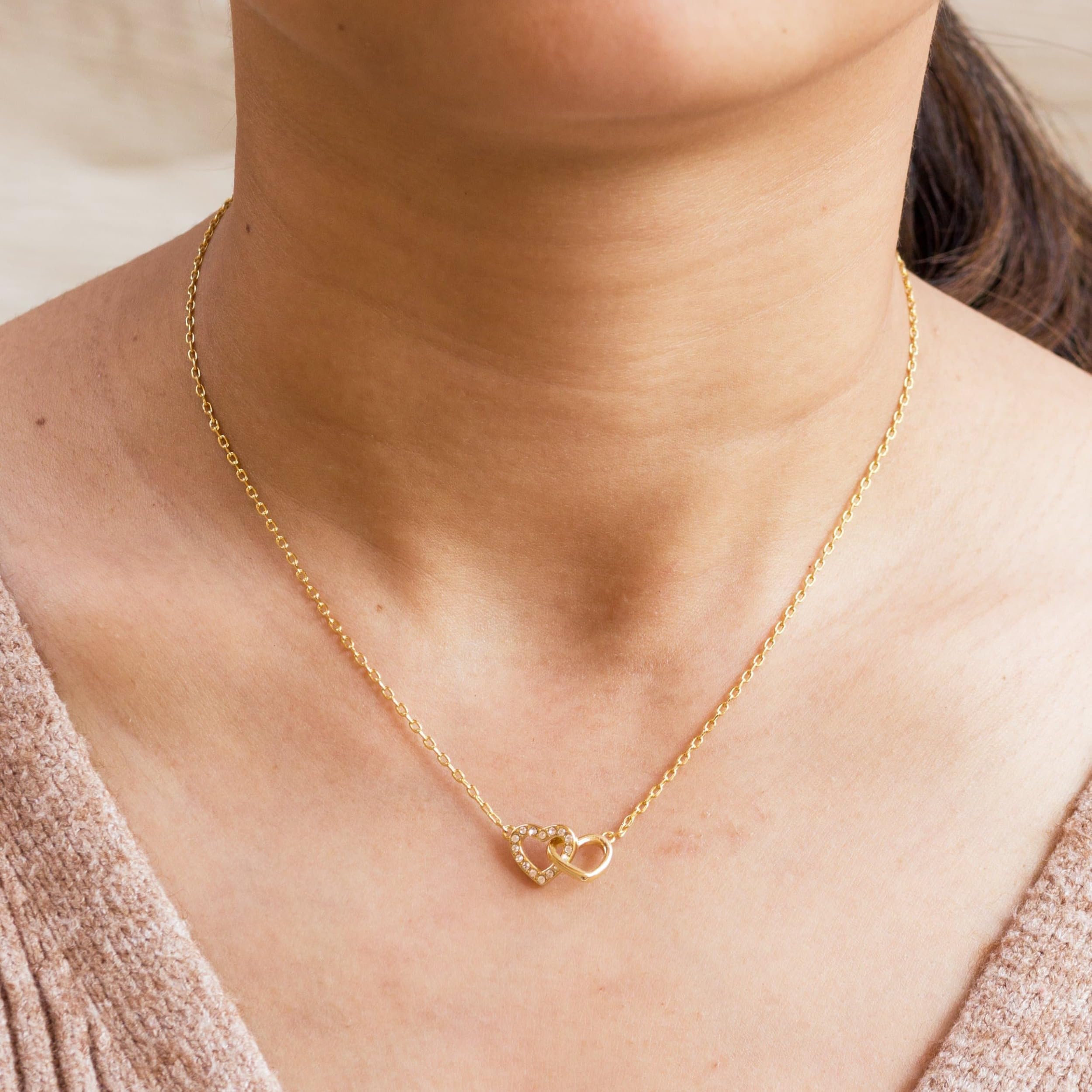 Philip Jones Gold Heart Necklace with Zirconia Crystals for Women