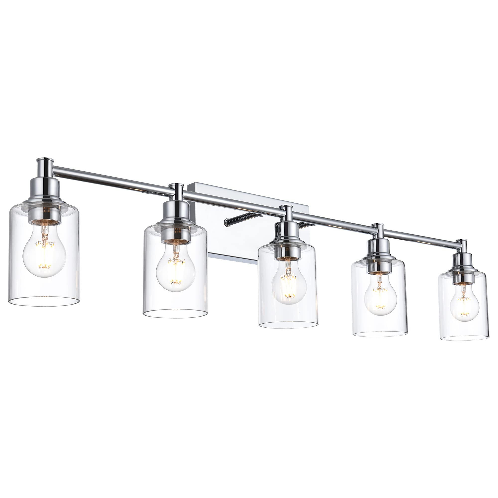 Lucidce 5-Light Modern Vanity Lights with Clear Glass Shades - Chrome Bathroom Lighting Fixture for Mirror - Wall Mounted Metal Lights for Hallway, Kitchen & Bedroom - Perfect for Makeup Vanity, Dressing Room & Spa Decor
