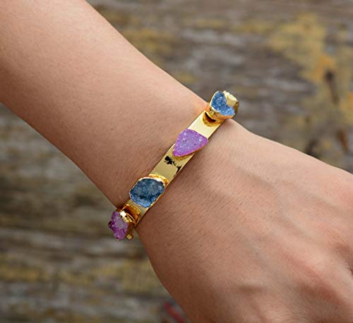 Fricgore Handmade Unique Druzy Bracelet – Colorful Gilded Bohemian Charm Cuff for Women | Fashion Jewelry for Casual Wear, Parties & Special Occasions