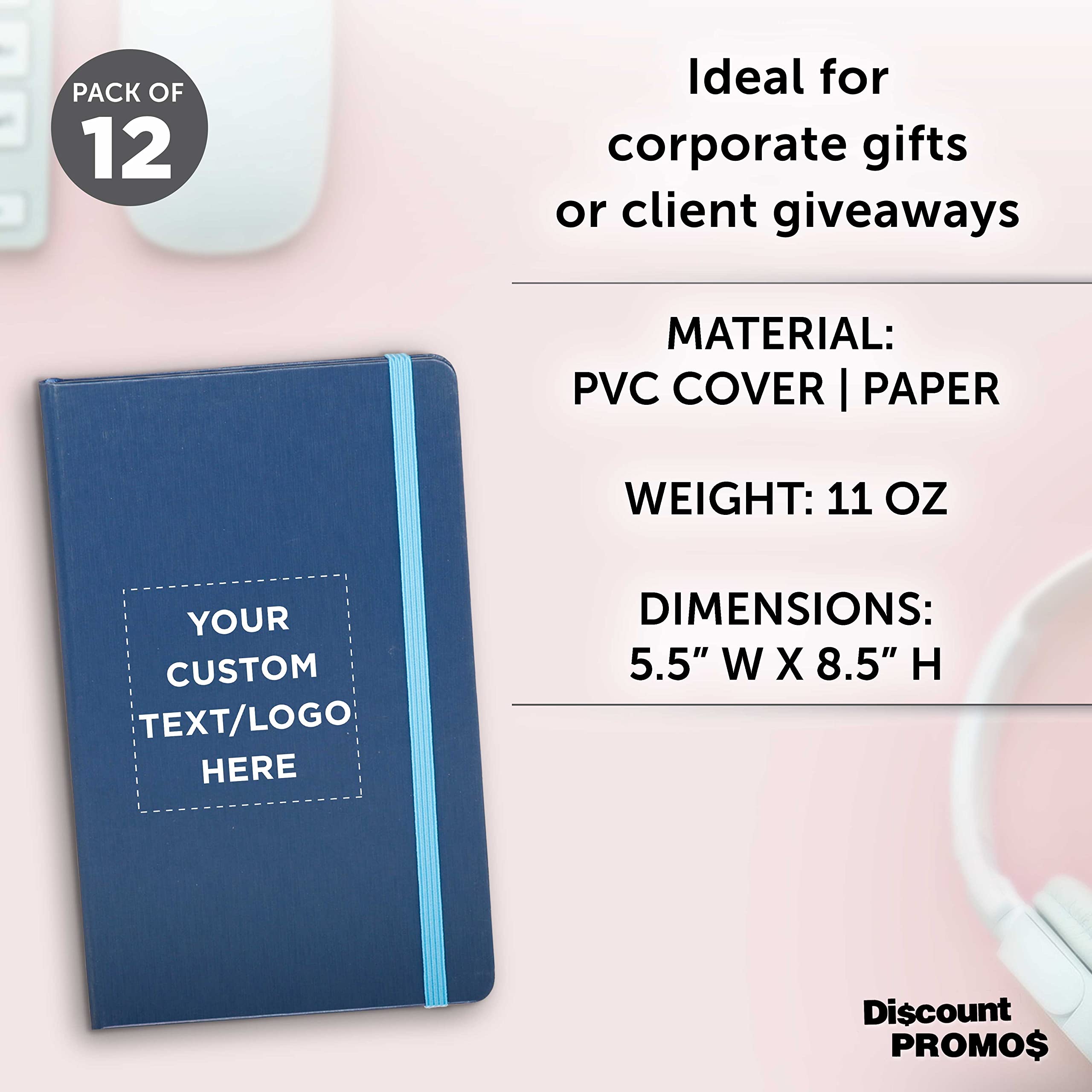 Custom Hardcover Notebook Journals with Elastic Band - Set of 12 Personalized Bulk Pack - Blue - Perfect for School, Office & Home Use - Great for Note Taking, Journaling & Gift Giving