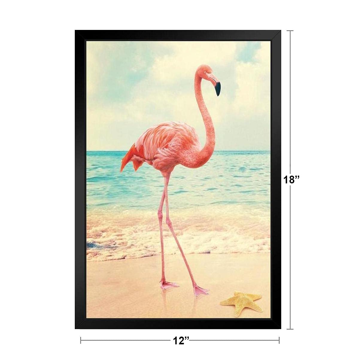 Pink Flamingo Wall Art - 14x20 Framed Beach Decor with Starfish Print, Tropical Bathroom & Coastal Living Room Decor - Perfect for Beach House, Vacation Home or Wildlife Themed Spaces